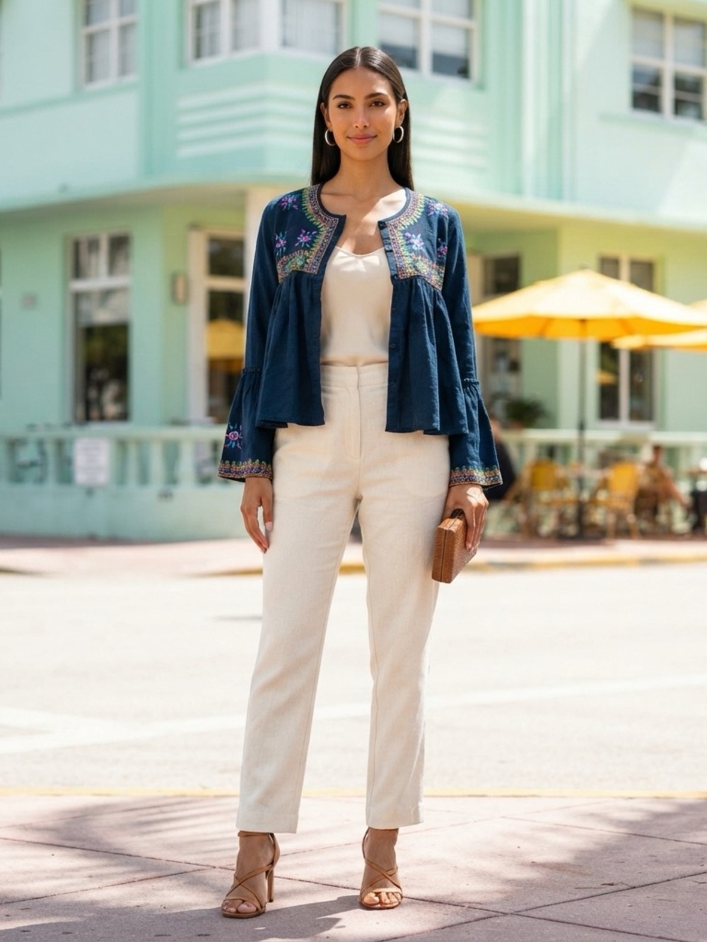 Kas New York Boho Chic Embroidered Navy Blouse.